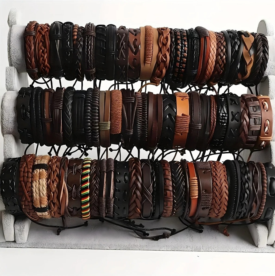 20pcs Braided Leather & Beads Bracelet Set – Adjustable Tribal Style Unisex