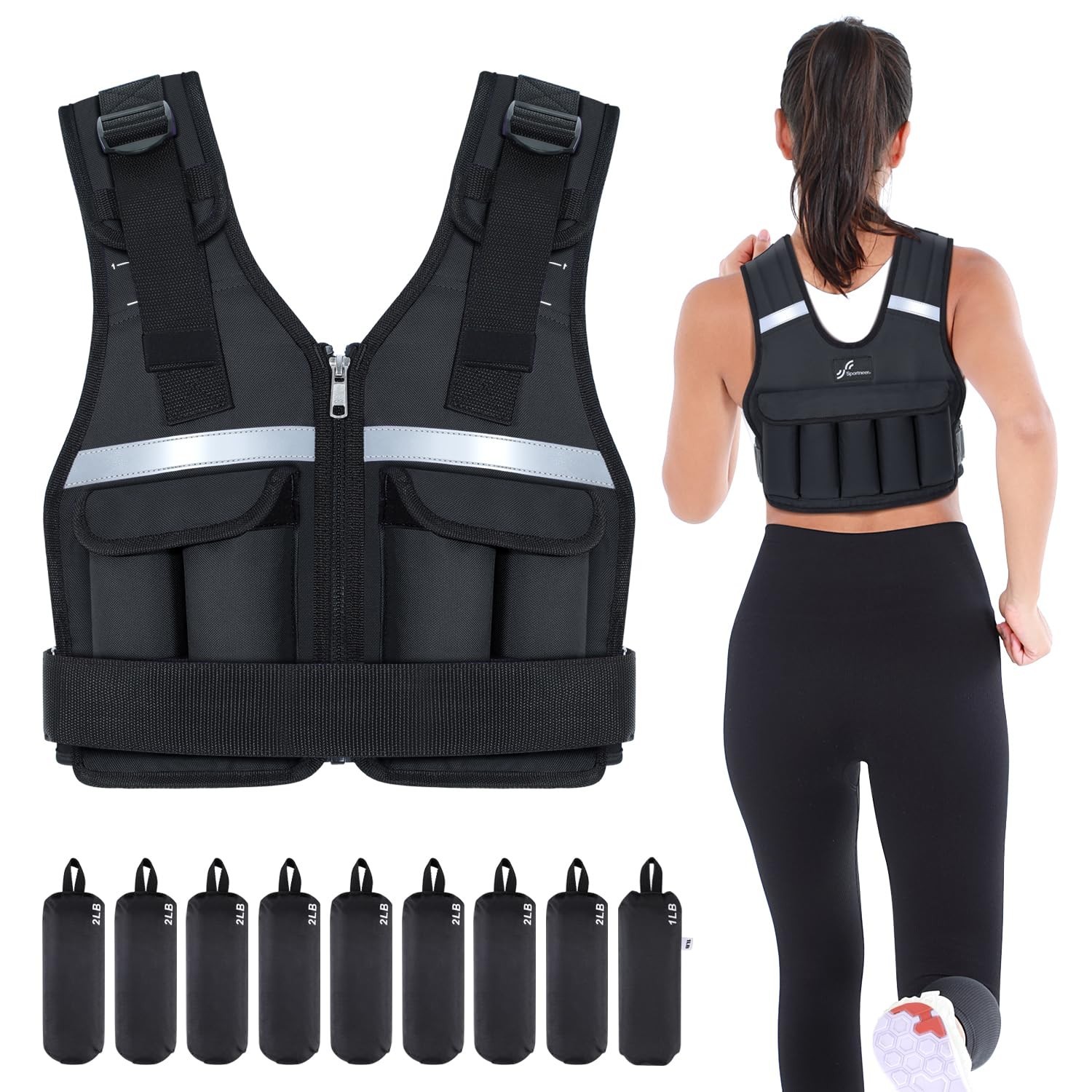Sportneer Adjustable Weighted Vest Weights: 2-18 lbs/2-40 lbs Washable Weight...