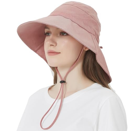 Women's Sun Hat with Neck Flap, UPF 50+ UV Protection Wide Brim One Size Pink