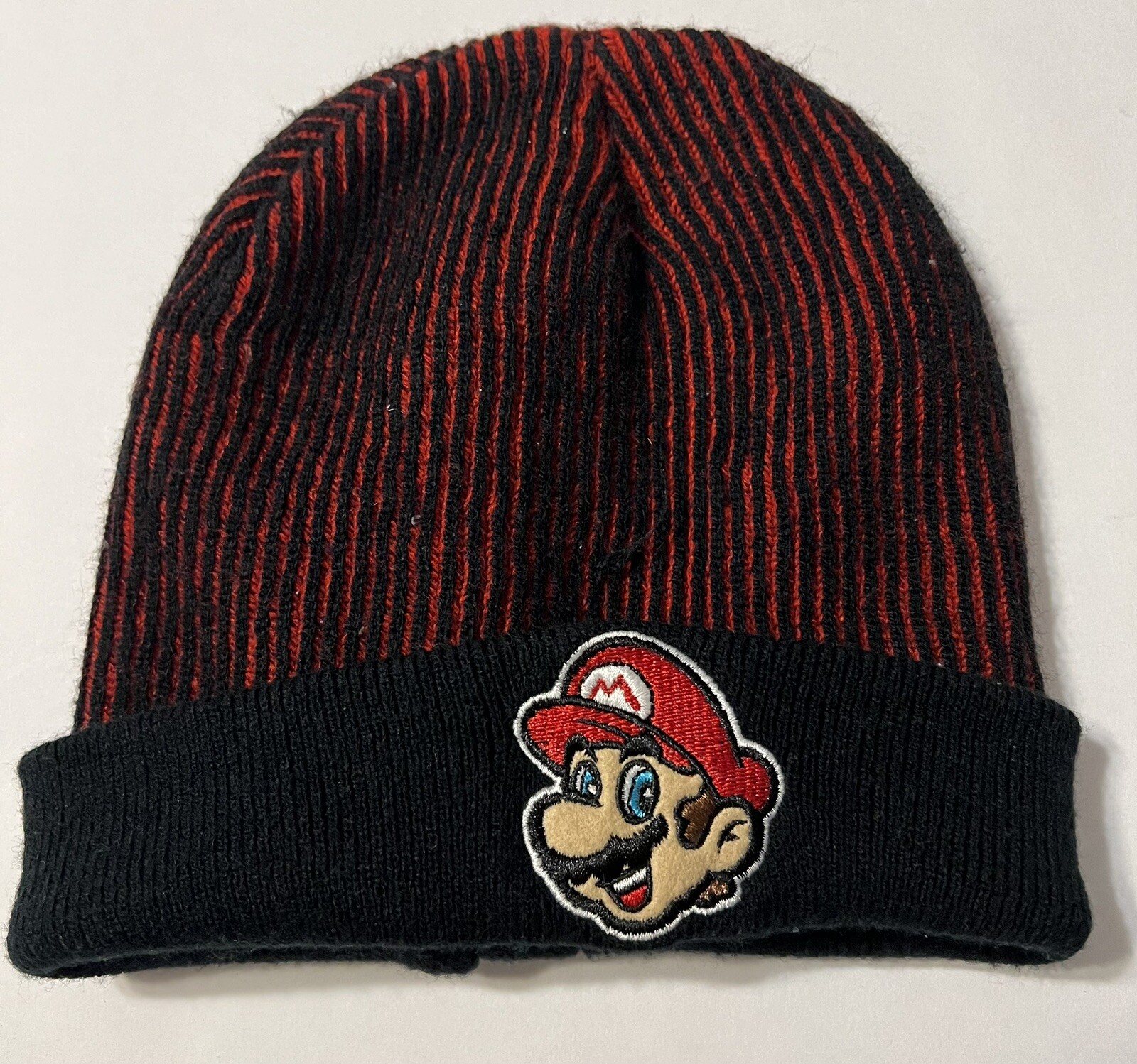 Nintendo Boys Mario Black And Red 100% Acrylic Knit Beanie Hat