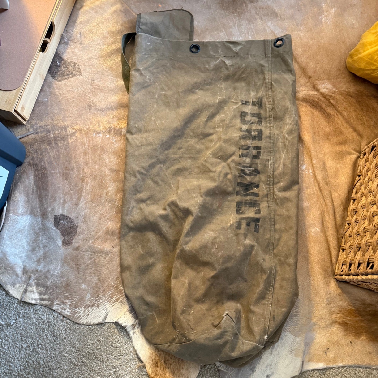 Vintage Military Canvas Duffle Bag Olive Drab Torrance Stenciled Large Utility