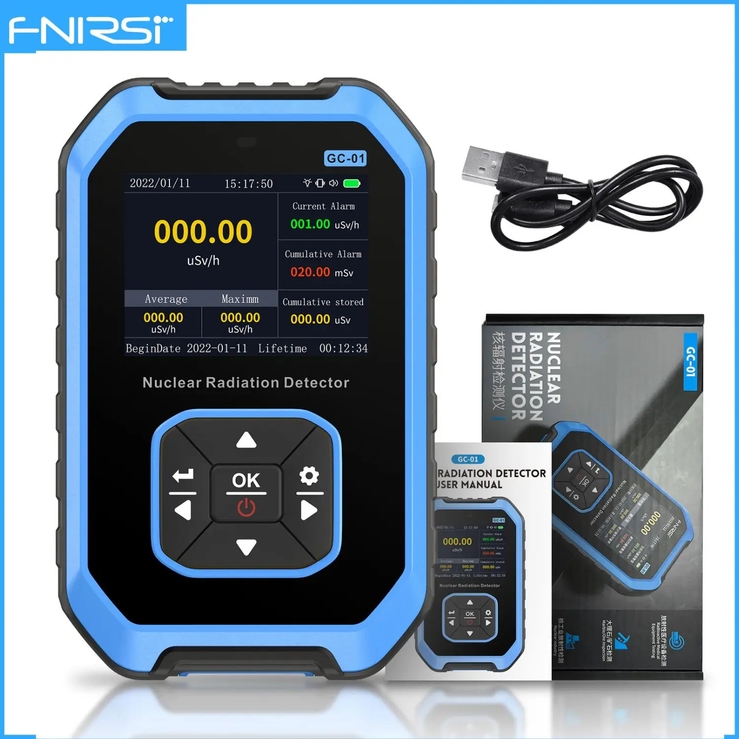 FNIRSI GC-01 Geiger Counter Nuclear Radiation Detector Personal Dosimeter X-ray