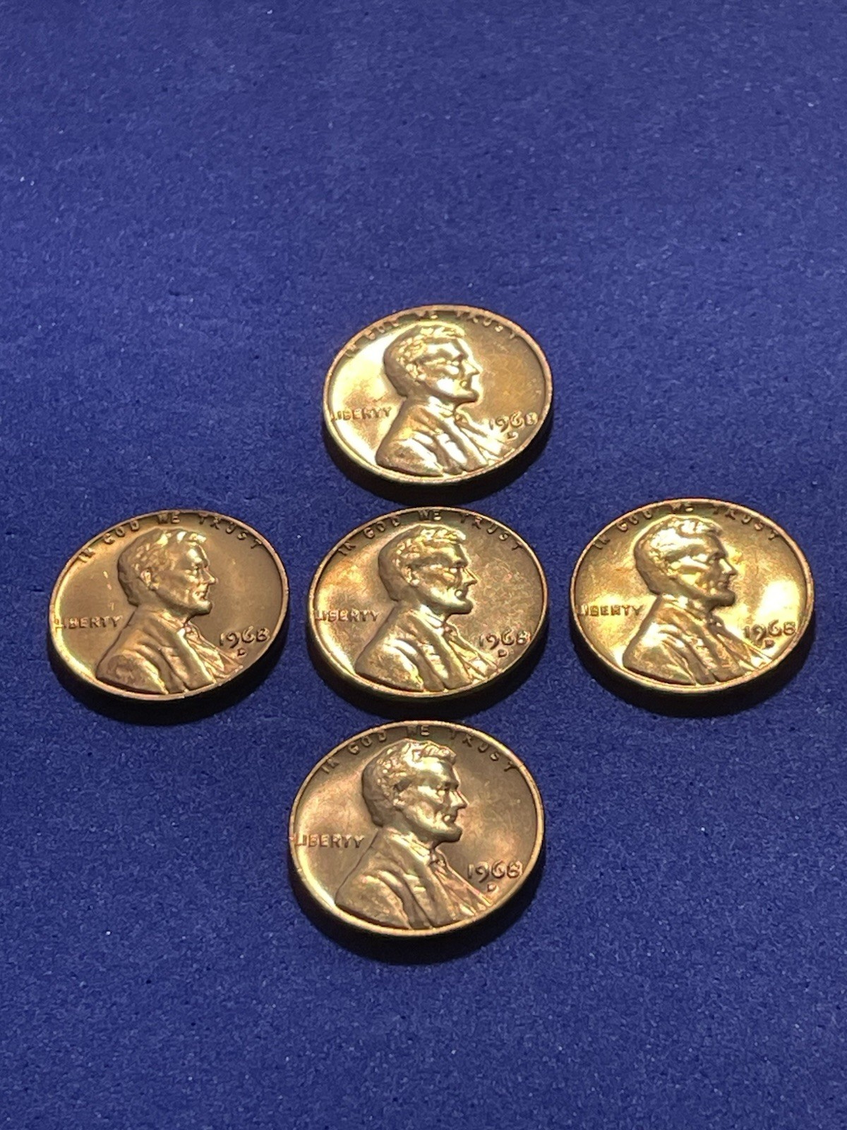 Lot Of (5) 1968-D BU Brilliant Uncirculated Lincoln Memorial Cents #081825-1