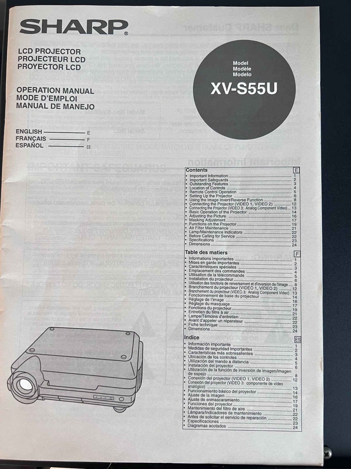 Sharp XV-S55U LCD Projector With Mounting Bracket
