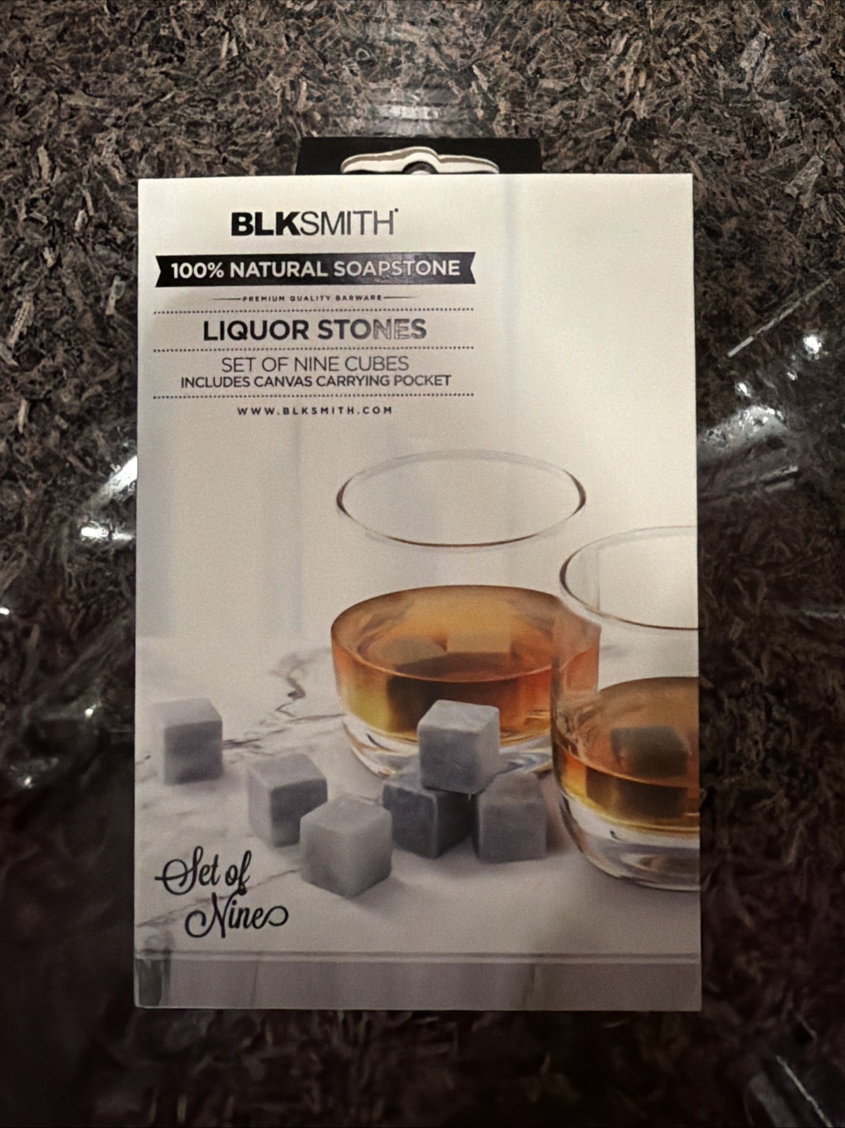 NEW BlkSmith Liquor Stones Set Of 9 Soapstone Cubes Chill Whiskey Pouch Included