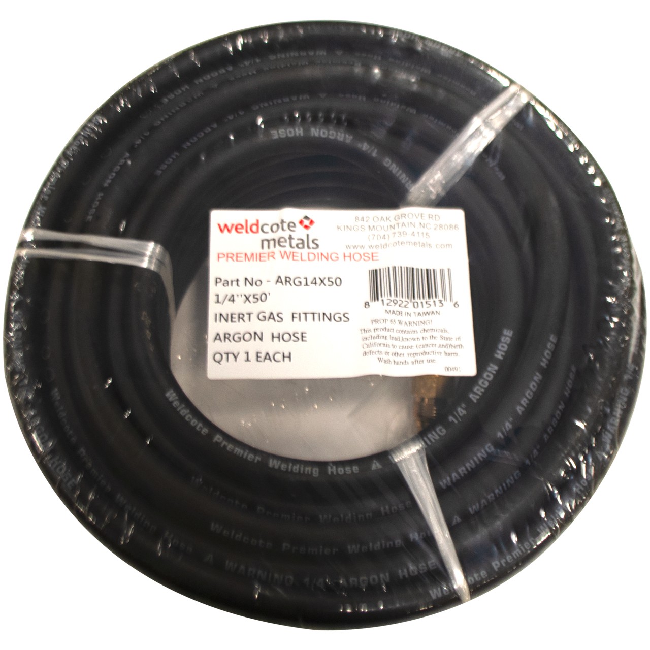Weldcote ARG14X50 Argon Hose with Inert Gas Fitting 50 ft