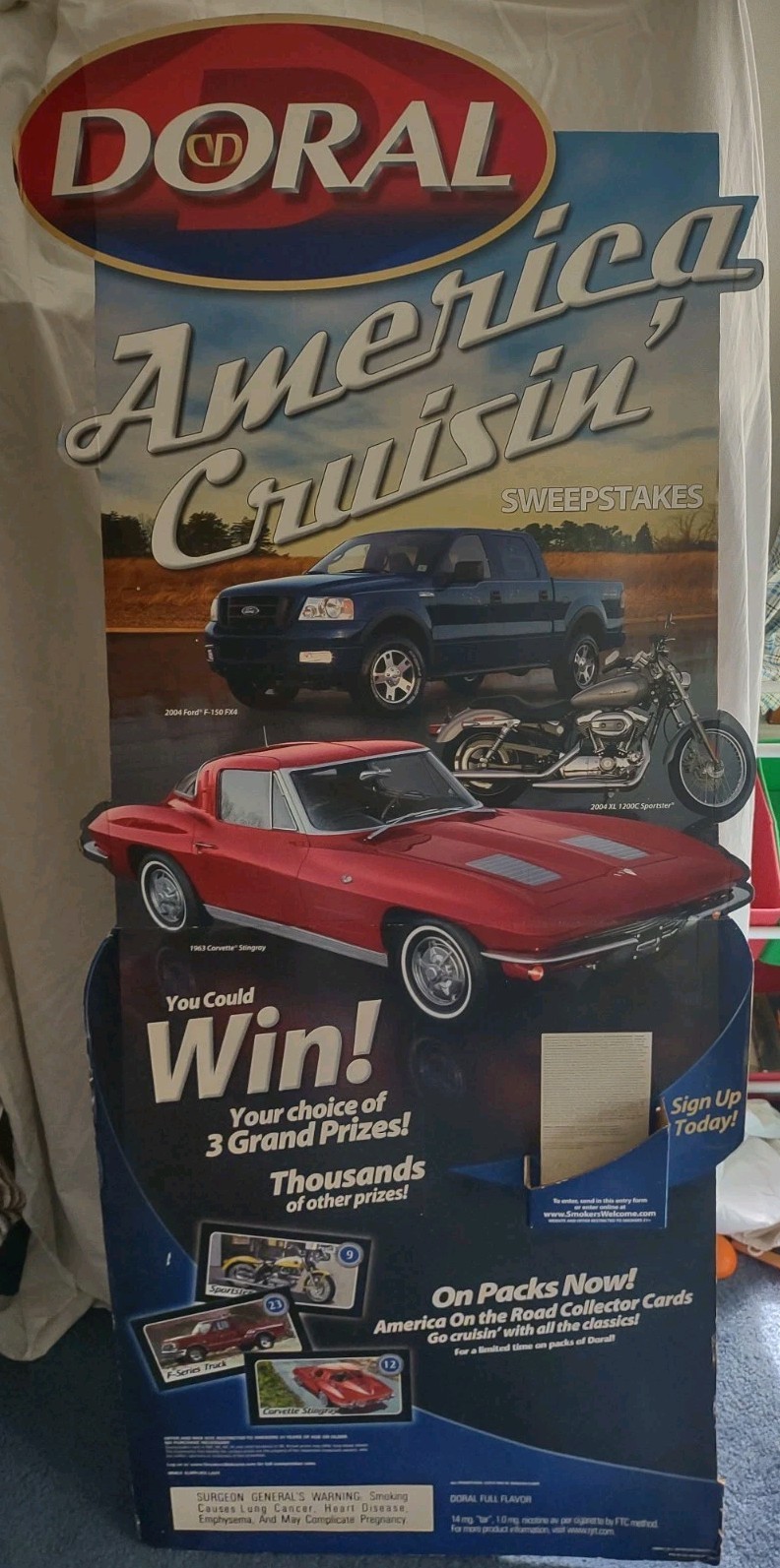 Vtg Doral Cigarette America Cruisin' Ford F150 Harley Corvette Cardboard Standee