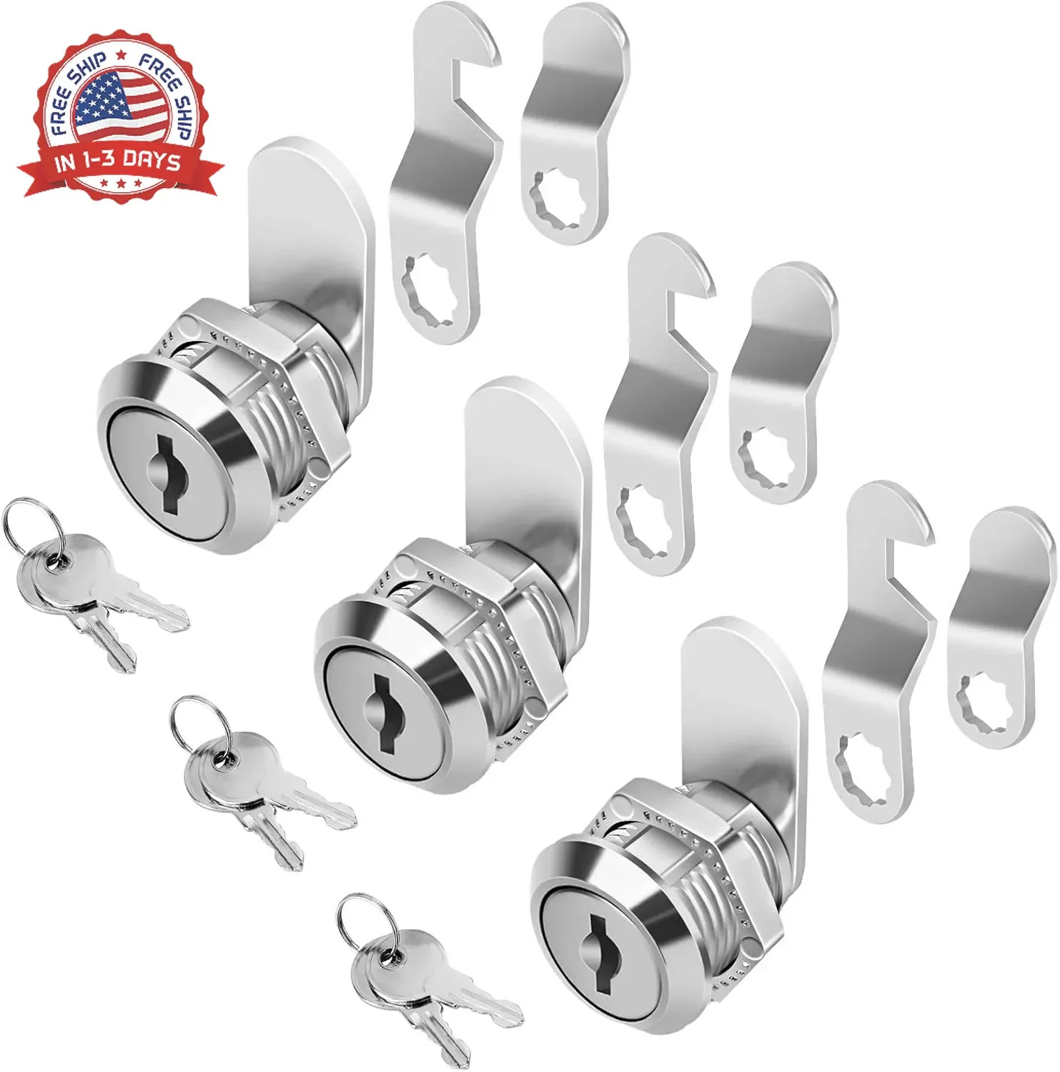 Cylinnda Cabinet Locks (3 Pack, Zinc Alloy), Keyed Alike Cam Lock for Tool Box,