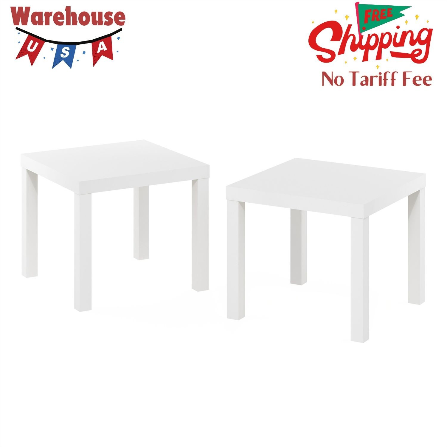 Classic Square Side Table, Set of 2, White