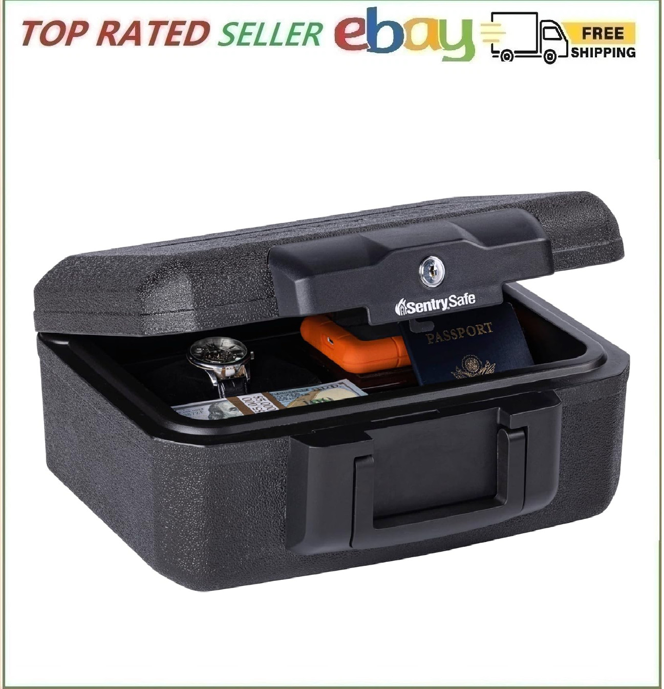 SentrySafe Fireproof Money Safe with Key Lock, Black Lock Box with Portable C...