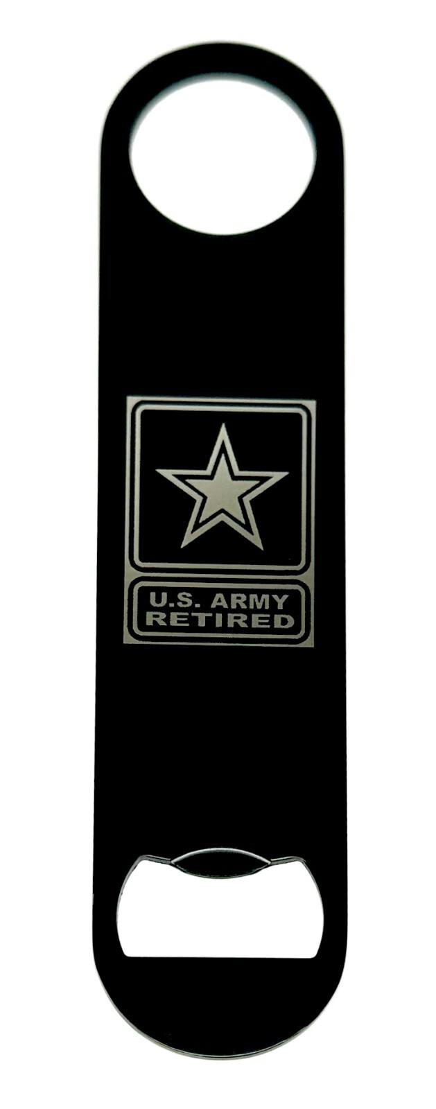 US Army Retired Beer Bottle Opener Metal Tailgate Laser Engraved Black