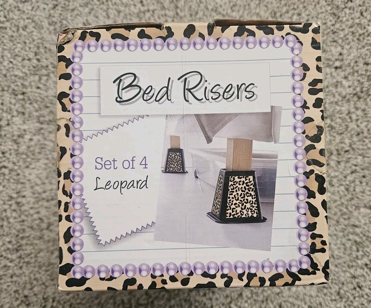 Bed Risers LEOPARD Storage Organization Durable LEOPARD 4-Pack 6 Inch Bed Risers