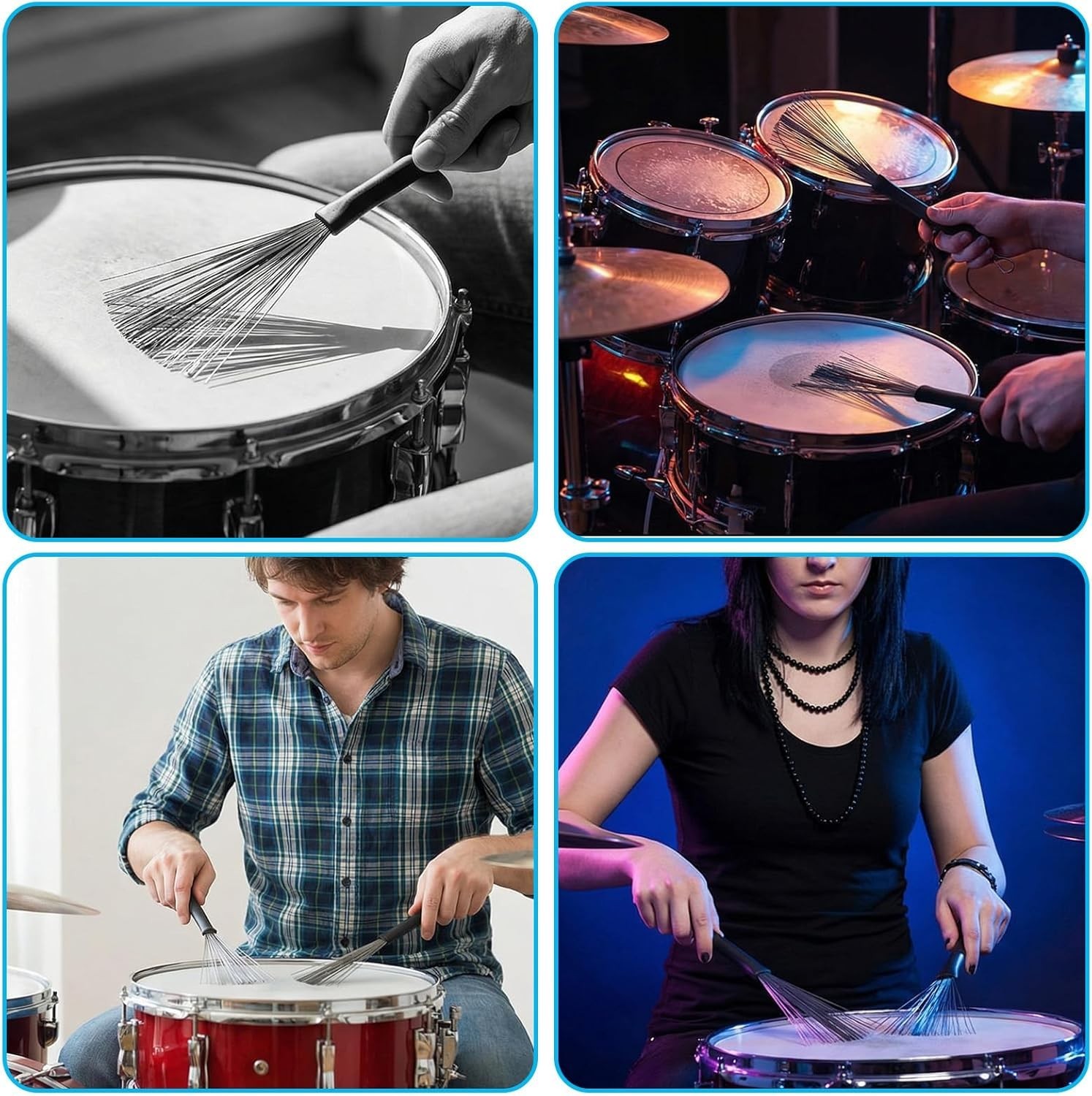 Wire Brushes for Drum Set Retractable Smooth Jazz Adjustable Fan