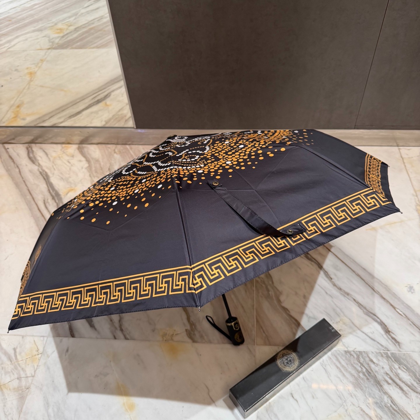 Versace Black Dot Medusa Umbrella Automatic 3-Fold Sun Rain Parasol