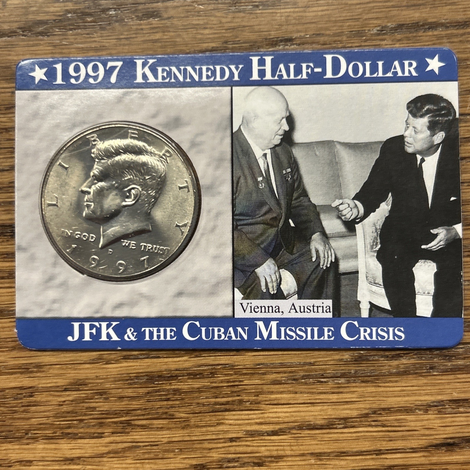 1997 50c Kennedy Clad Half Dollars in Display Card JFK &The Cuben Missile Crisis