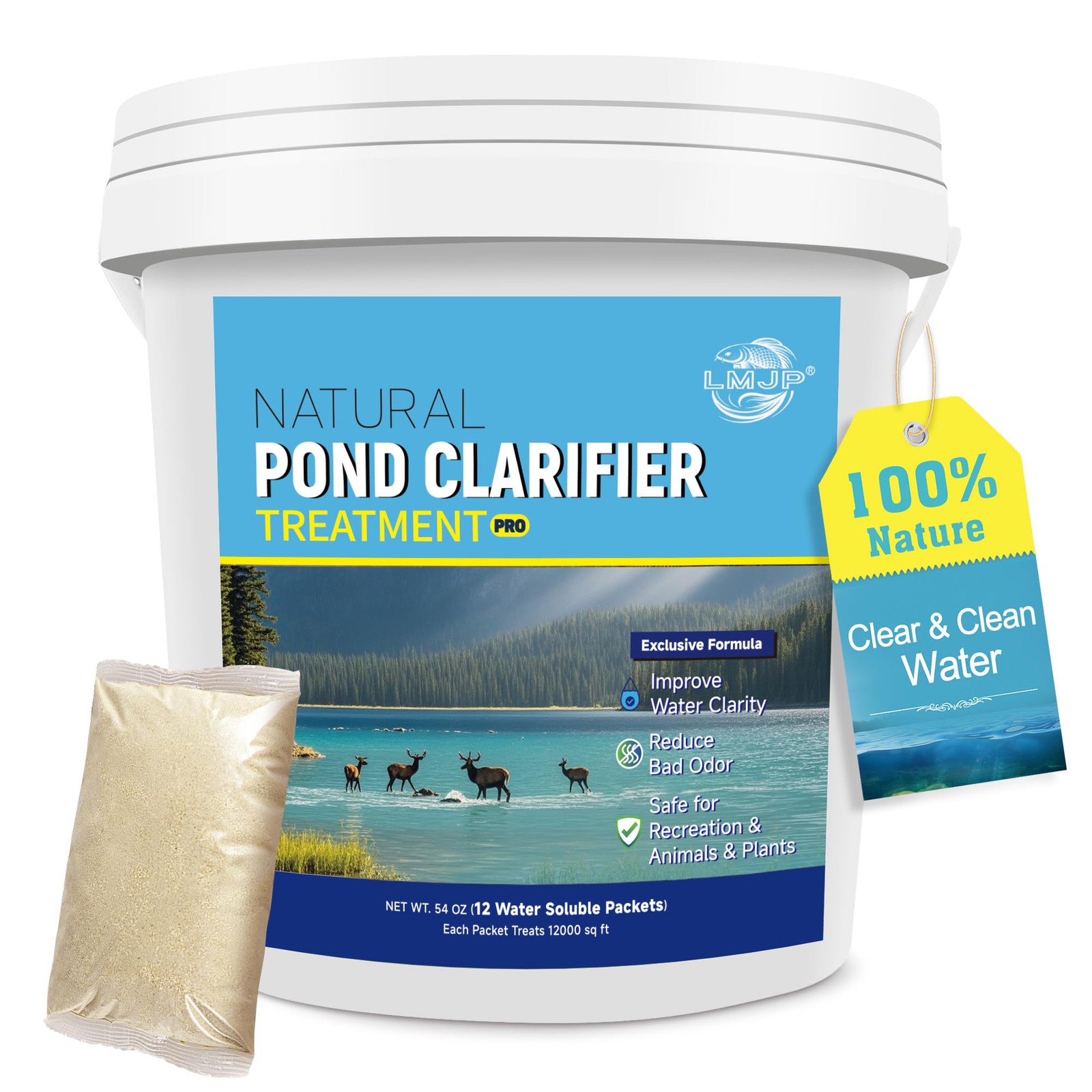 Pond Clarifier Treatment – 12 Packets Natural Pond Water Clear for Outdoor La...