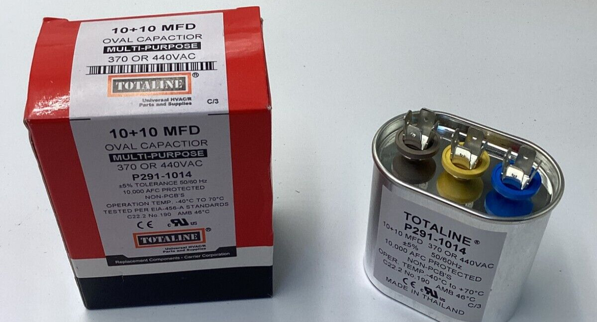TOTALINE MUTI-PURPOSE CAPACITOR REPLACEMENT RUN 10+10 MFD OVAL P291-1014