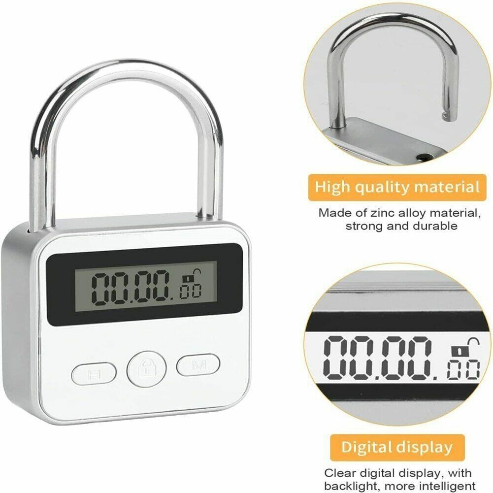 For Metal Timer Lock Time Lock USB Rechargeable 99 Hours Max Digital