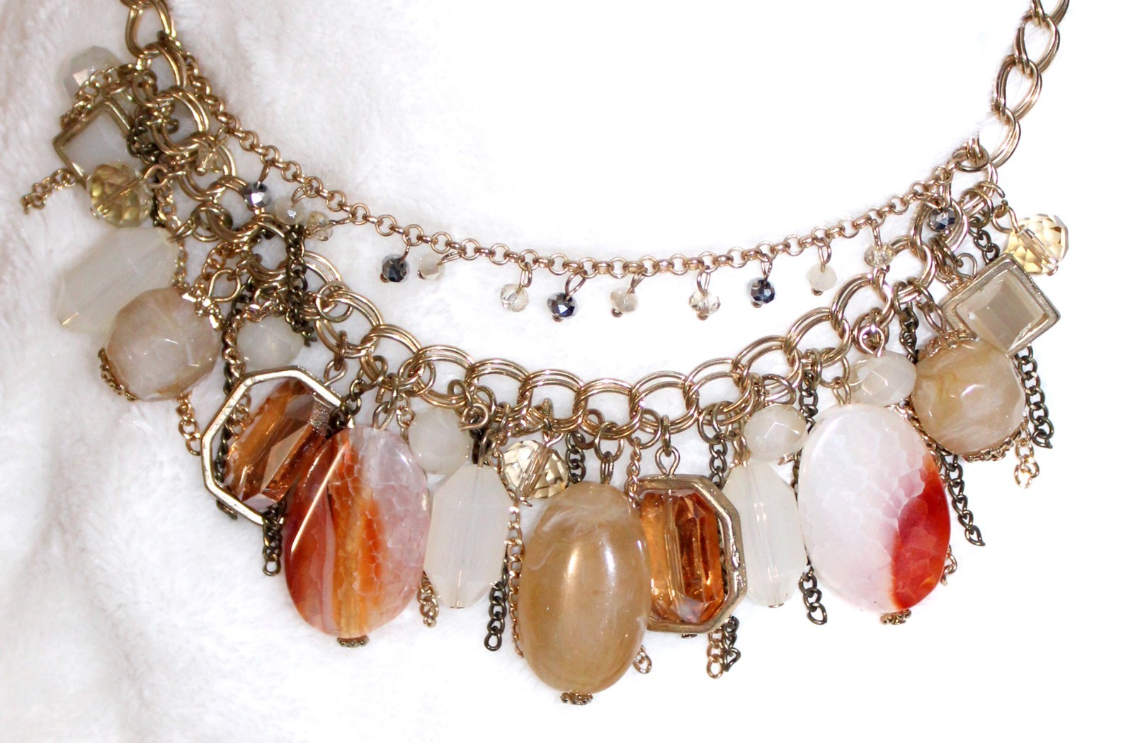 Jasper Stone Cluster Necklace Agate Quartz Rhinestones