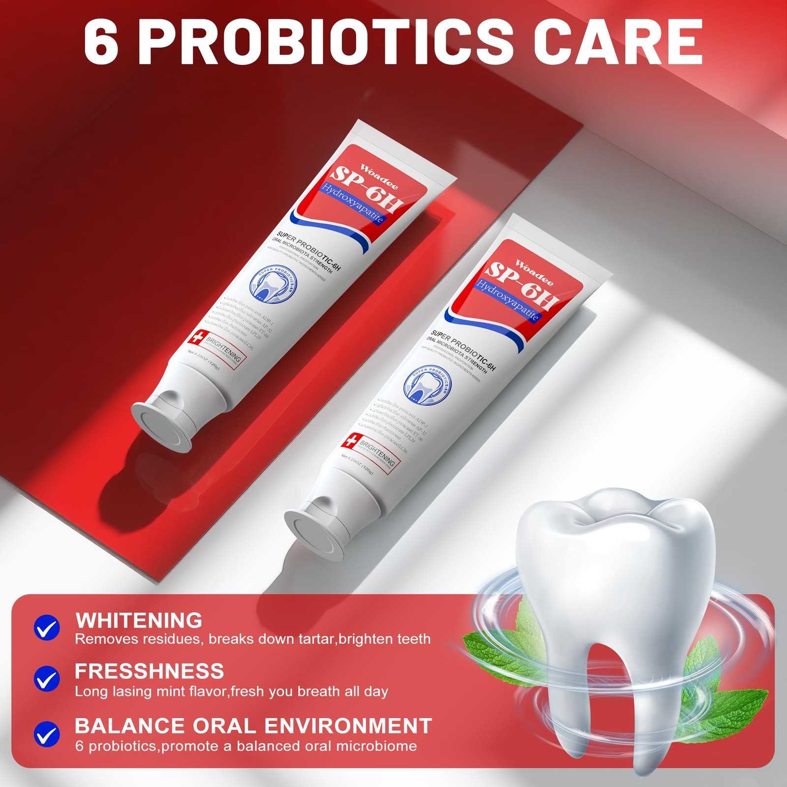 2 PackSP-6 Hydroxyapatite Toothpaste, SP-6 Probiotic Whitening Toothpaste,6 Prob
