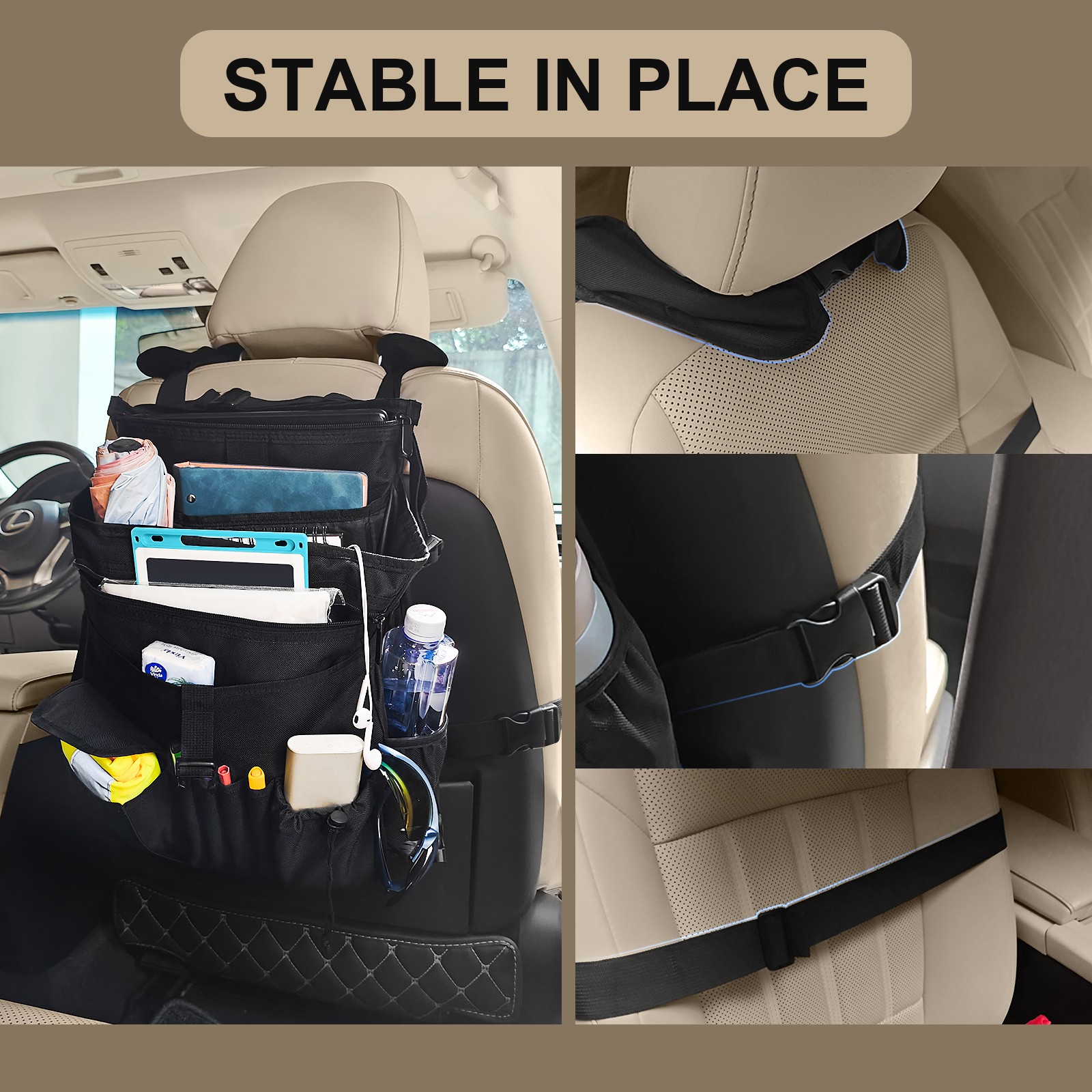 Portable Car Front Seat Organizer Large Capacity Storage Bag For RV Pickup SUVs