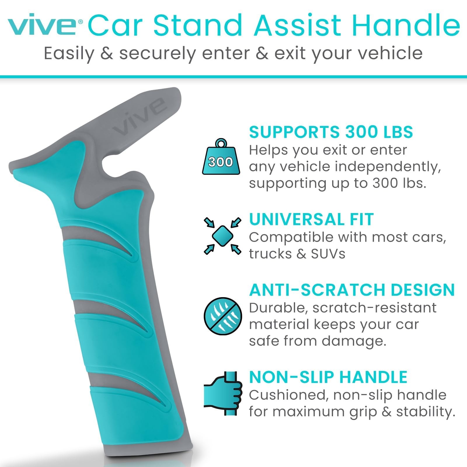 Vive Car Handle Assist for Elderly - Scratch Proof Latch - Auto Grab Single