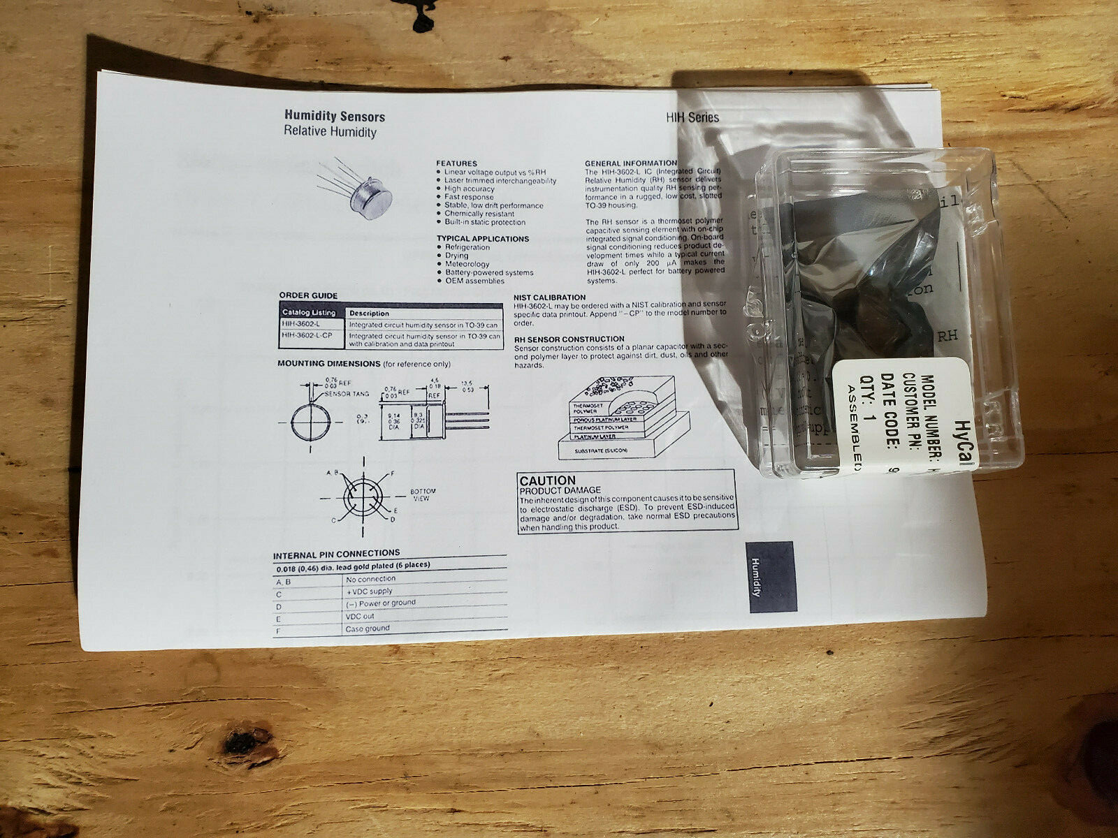 HyCal/HoneyWell HIH-3602-L-CP Humidity Sensor