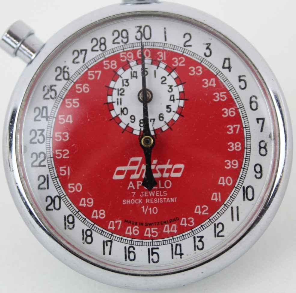 Aristo Apollo Shock Resistant Mechanical Stopwatch Chronograph Silver - Red Face