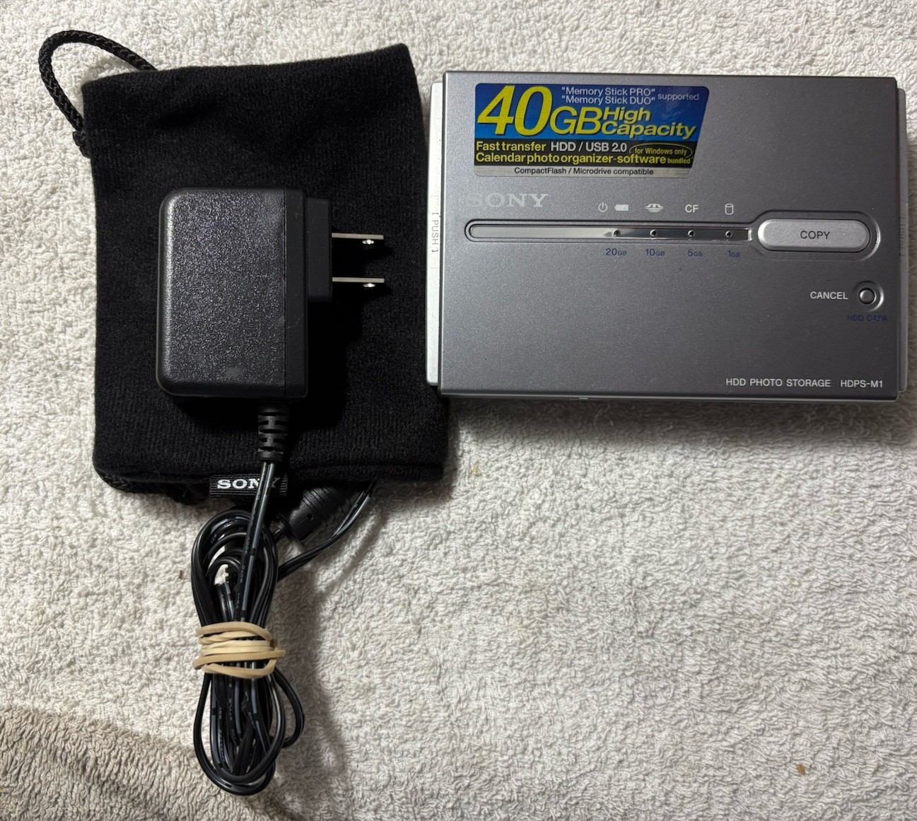 Vintage Sony 40GB HDD Photo Storage Unit HDPS-M1 -W/AC Adapter W/cloth Bag USED