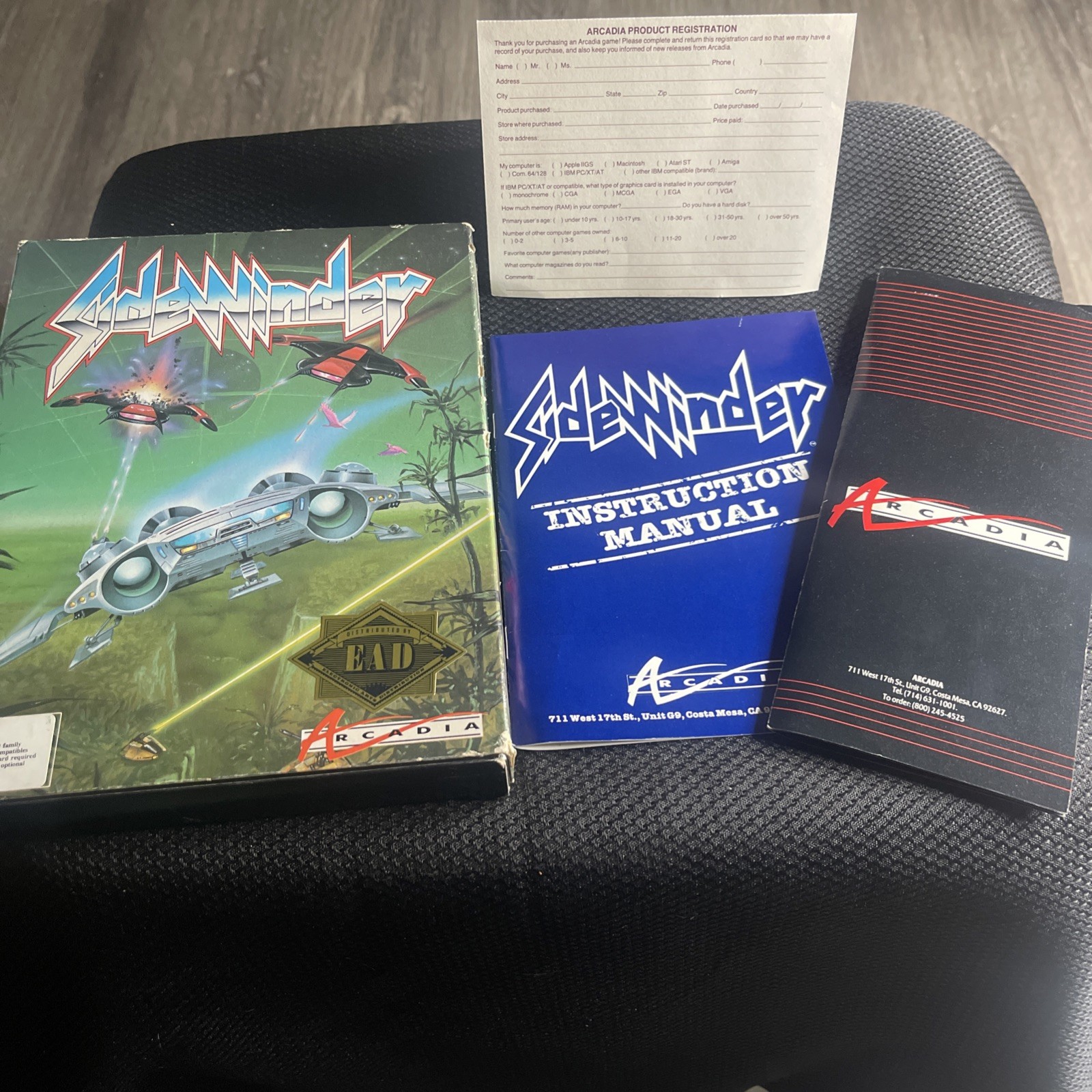 Sidewinder Arcadia game box, Instruct manual, Warranty Card & catalog 1988 ONLY