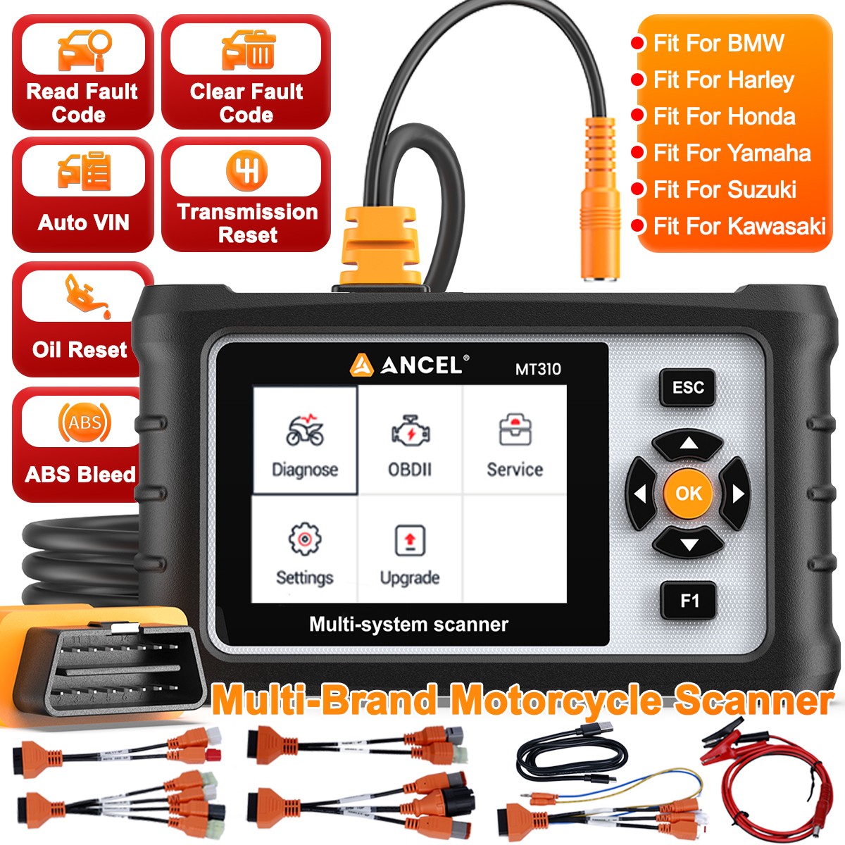 ANCEL MT310 Motorcycle Scanner for BMW Harley Honda Yamaha Full System Diagnosis