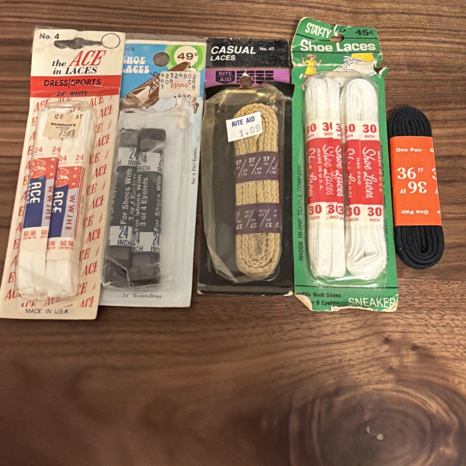 Lot of Vintage Shoelaces New- 5 Packages Included- White, Brown, Black-USA