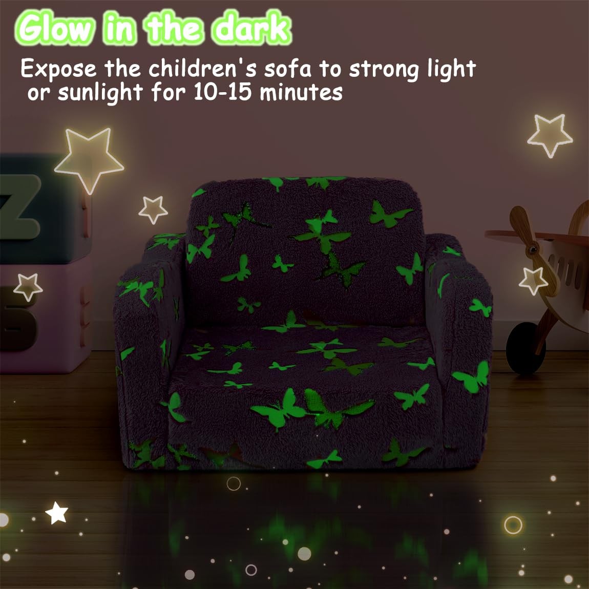 Kids Toddler Chair, 2-in-1 Toddler Couch Fold Out, Convertible Chairs for Tod...