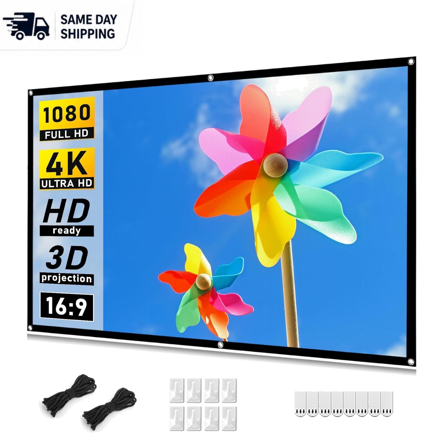 72 Inch Projection Screen - Wrinkle-Free, Wide Viewing Angle for Parties