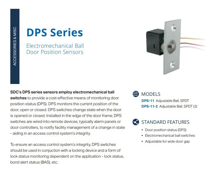 SDC DPS-11 Door Status Exit Switch Sensor Electromechanical Ball Type SPDT 5amp