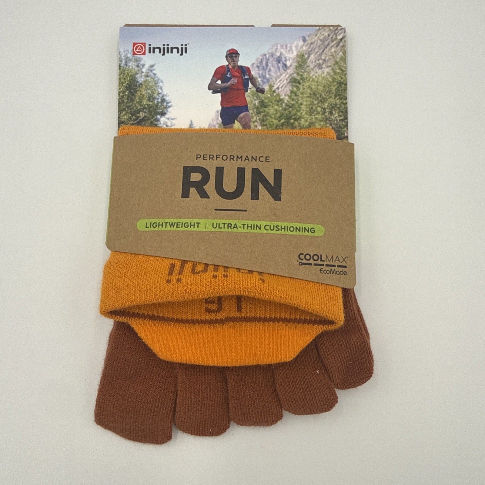 Injinji Performance Run Lightweight Toe Socks Orange Size Large New