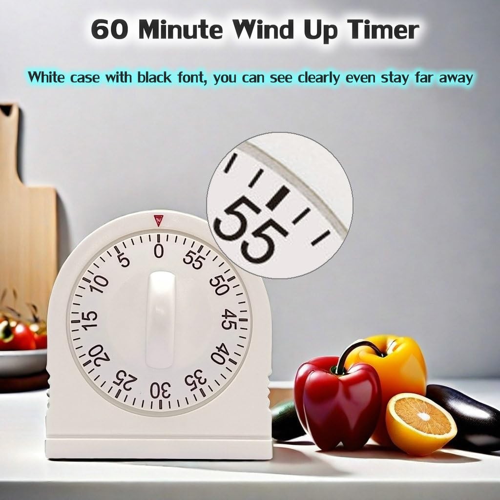 60 Minute Mechanical Kitchen Timer Visual Countdown Loud Alarm 2 Pack