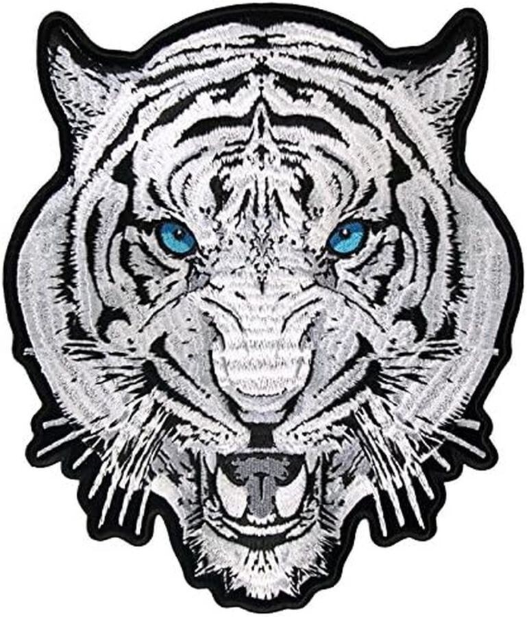 White Tiger Embroidered Jacket Vest Back Patch - 9.0 X 8.0 inch Iron on sew on