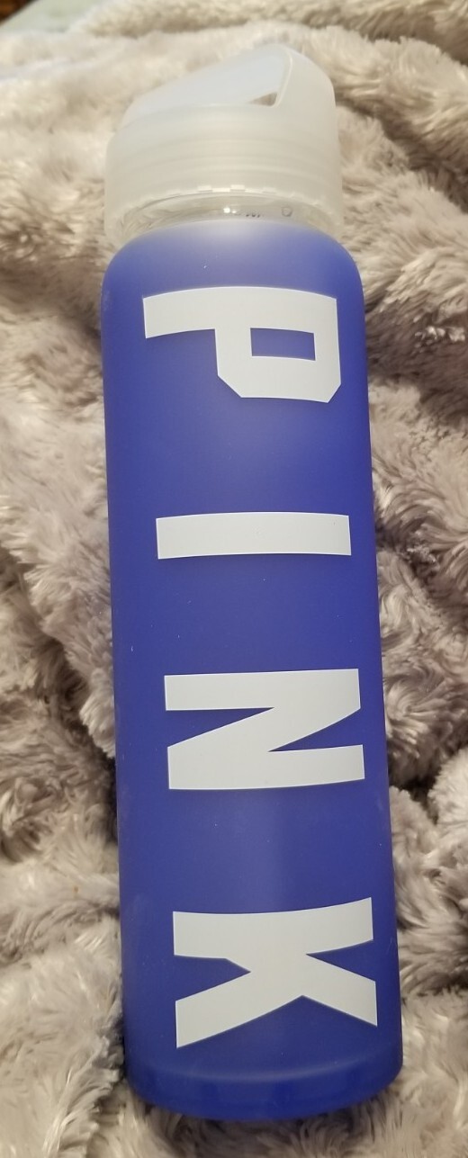 Victoria's Secret PINK Silicone Sleeve Glass Water Bottle Blue  - 20 fl oz