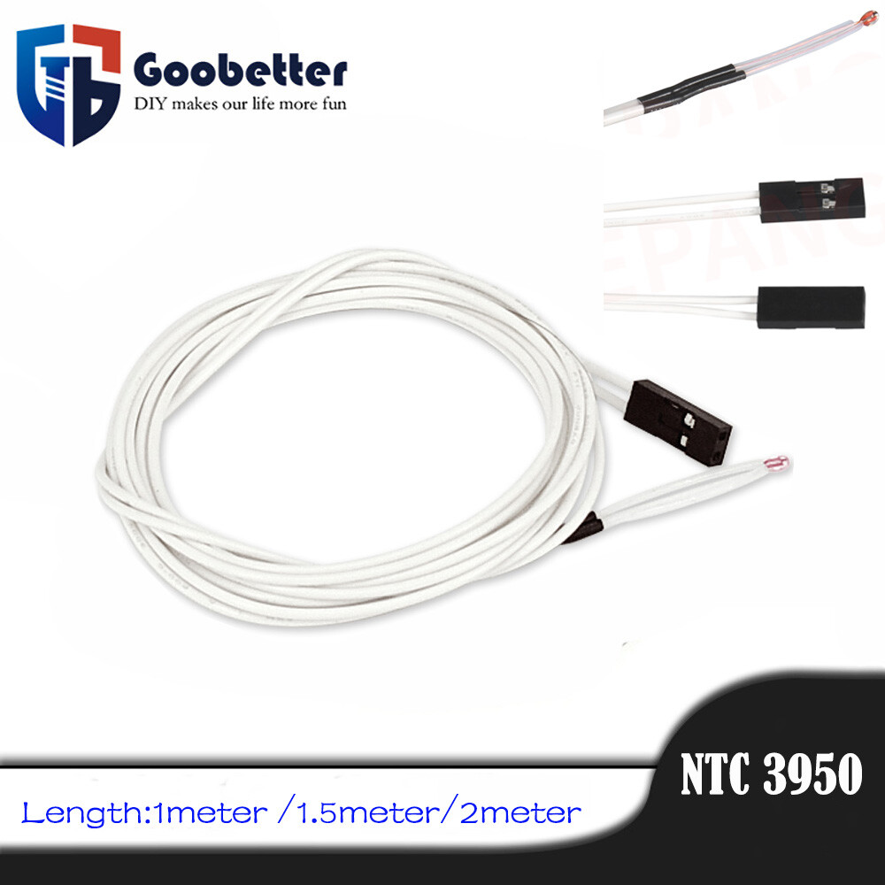 NTC 3950 100K Thermistor with 1/1.5/2 Meter Wire and Black Female 2 Pin Head