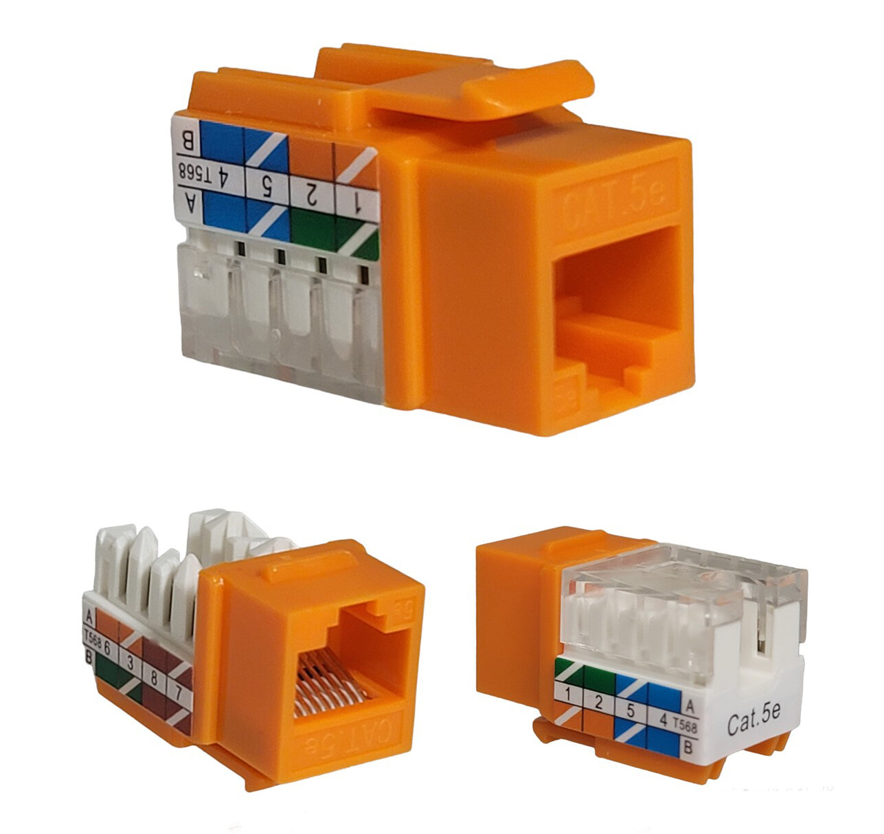 Cat5e Orange Keystone Jack 45 Degree Punch Down Network Connector Multi Pack LOT