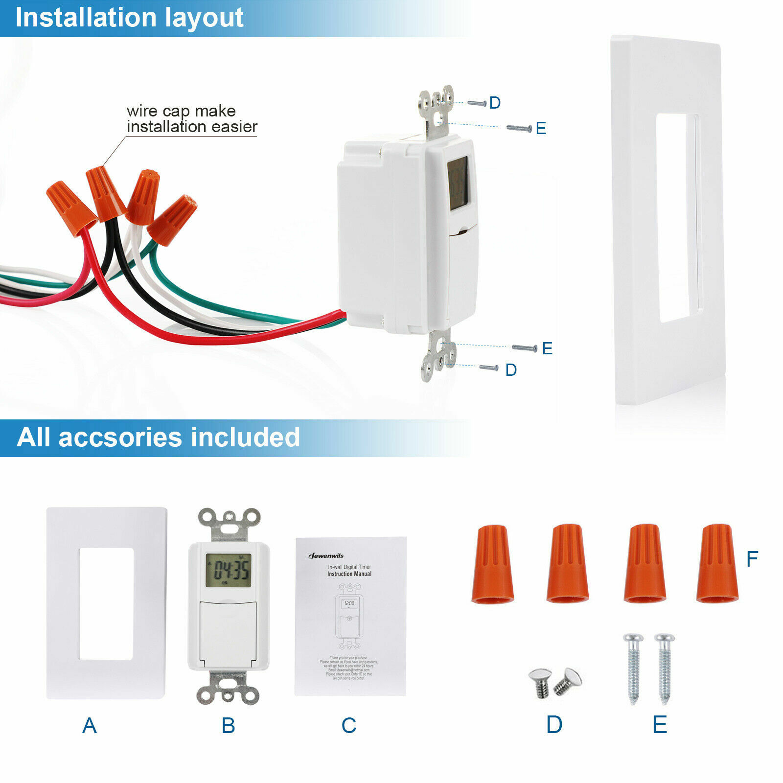 DEWENWILS Indoor in Wall Light timer Switch 7Day Digital Timer Switch for Fans