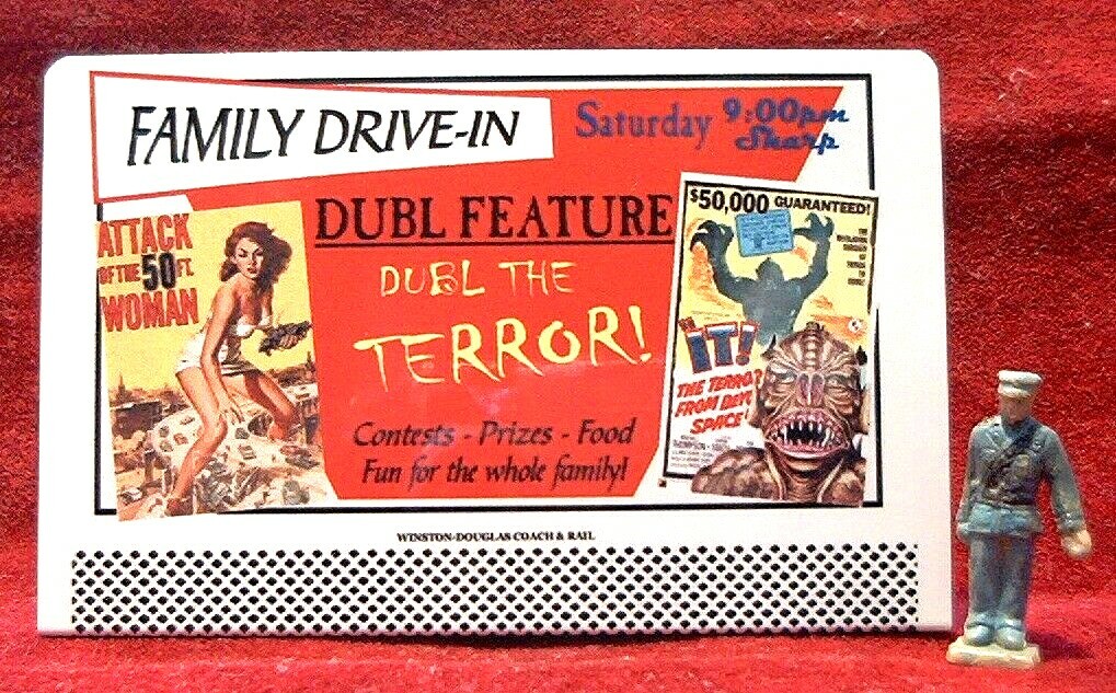 DRIVE-IN MOVIES "ATTACK OF 50ft WOMAN" #47A6___O/S SCALE TINPLATE BILLBOARD