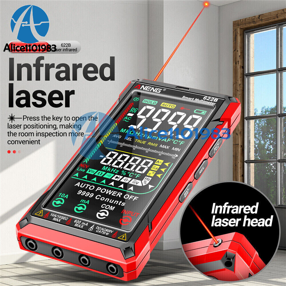 ANENG 622B Digital Smart Multimeter Auto Range DC/AC Meter infrared Laser Lamp