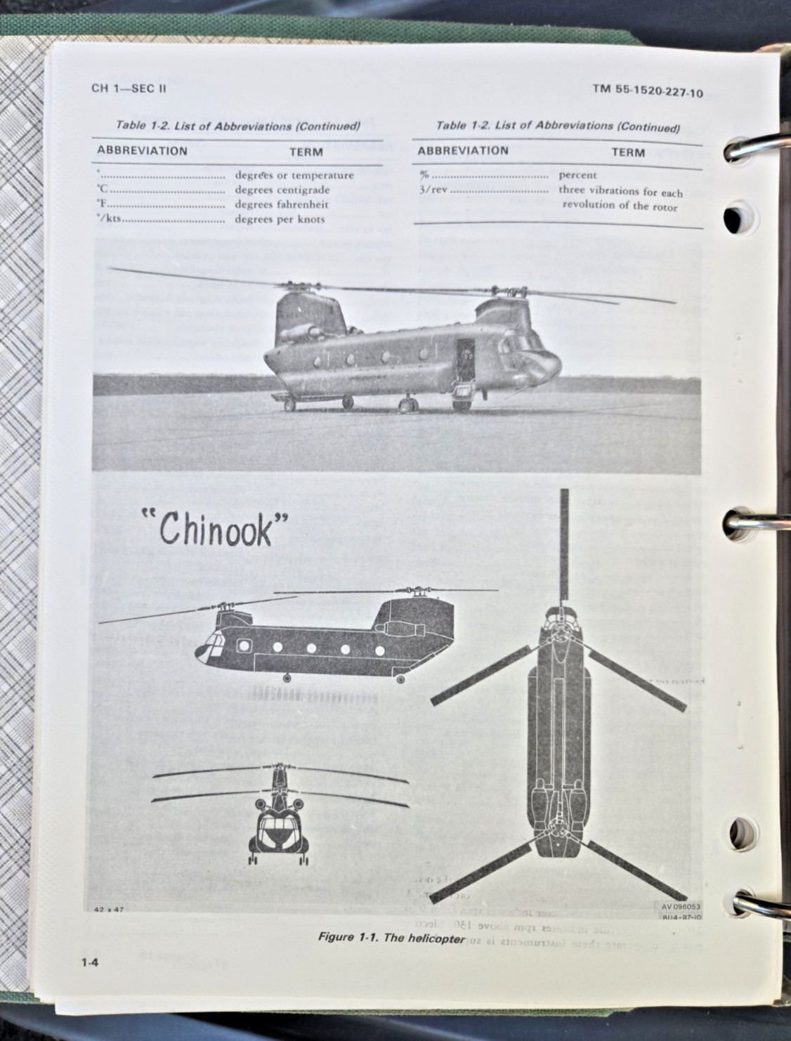 Original Chinook Helicopter Operator's Manual -CH-47B CH-47C 1973 Vietnam Era