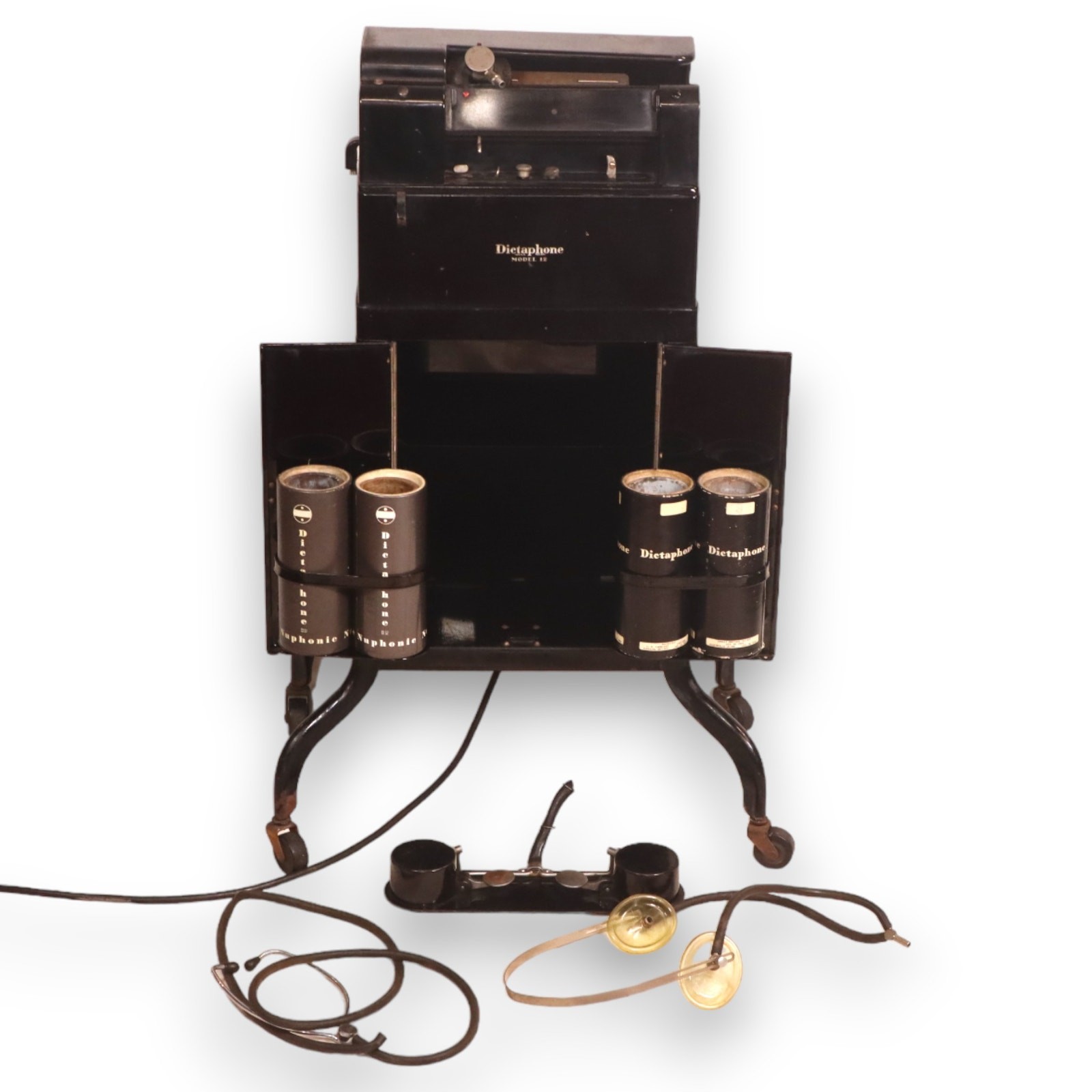The Dictaphone Model 12 Dictating Machine Recorder Floor 4 Wax Cylinders 1920's