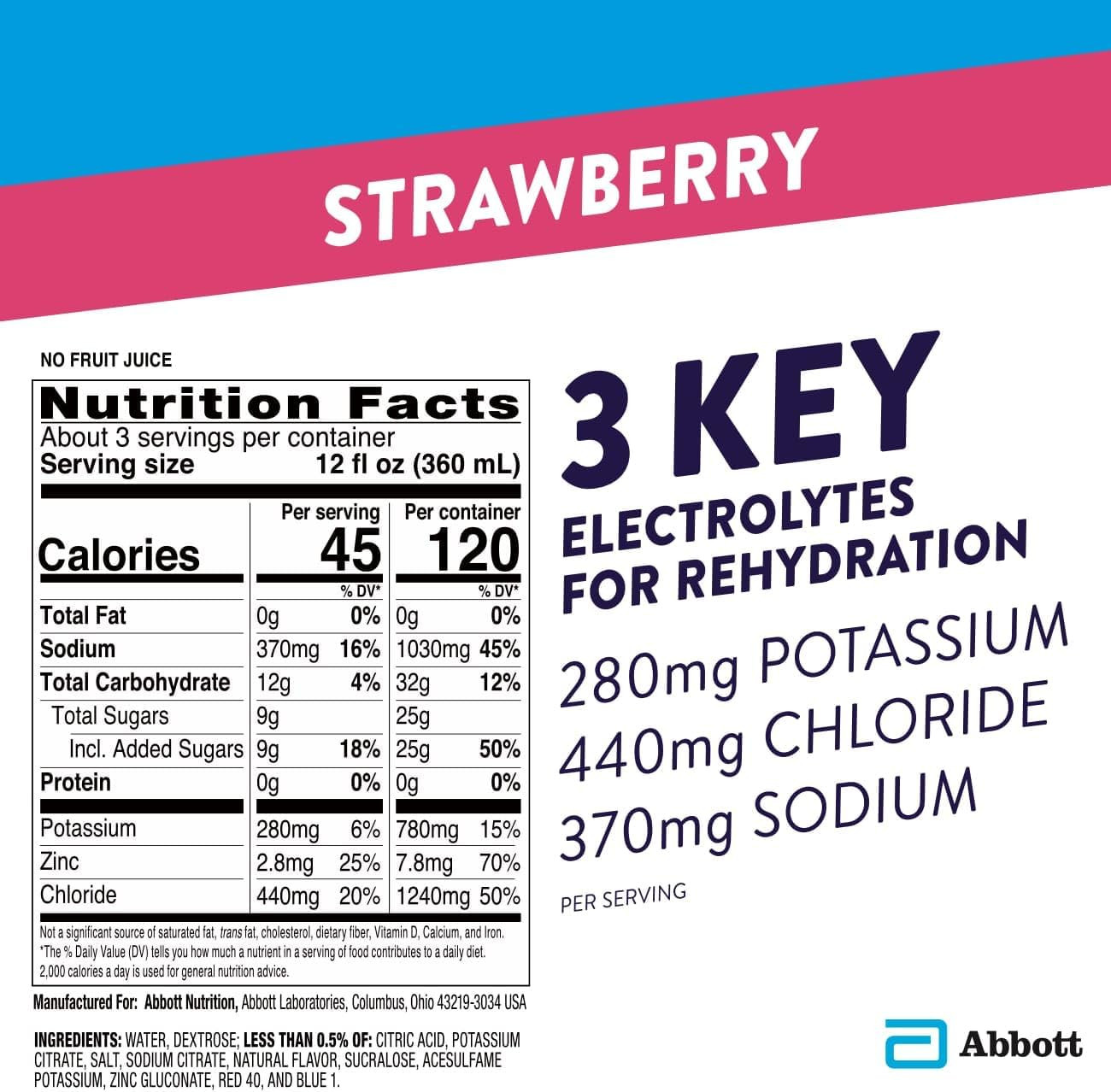 Electrolyte Solution, Strawberry, Hydration Drink, 8 Bottles, 1 Liter Each