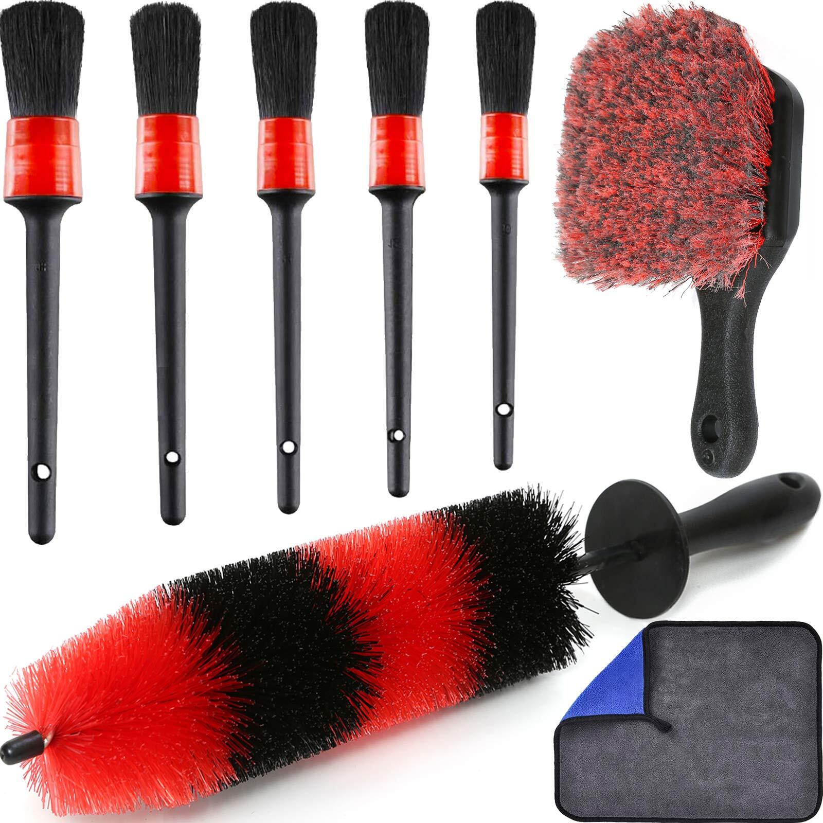 Wheel Tire Brush Set Car Detailing Kit 8pcs By 17" Long Soft Bristle Wheel Brush
