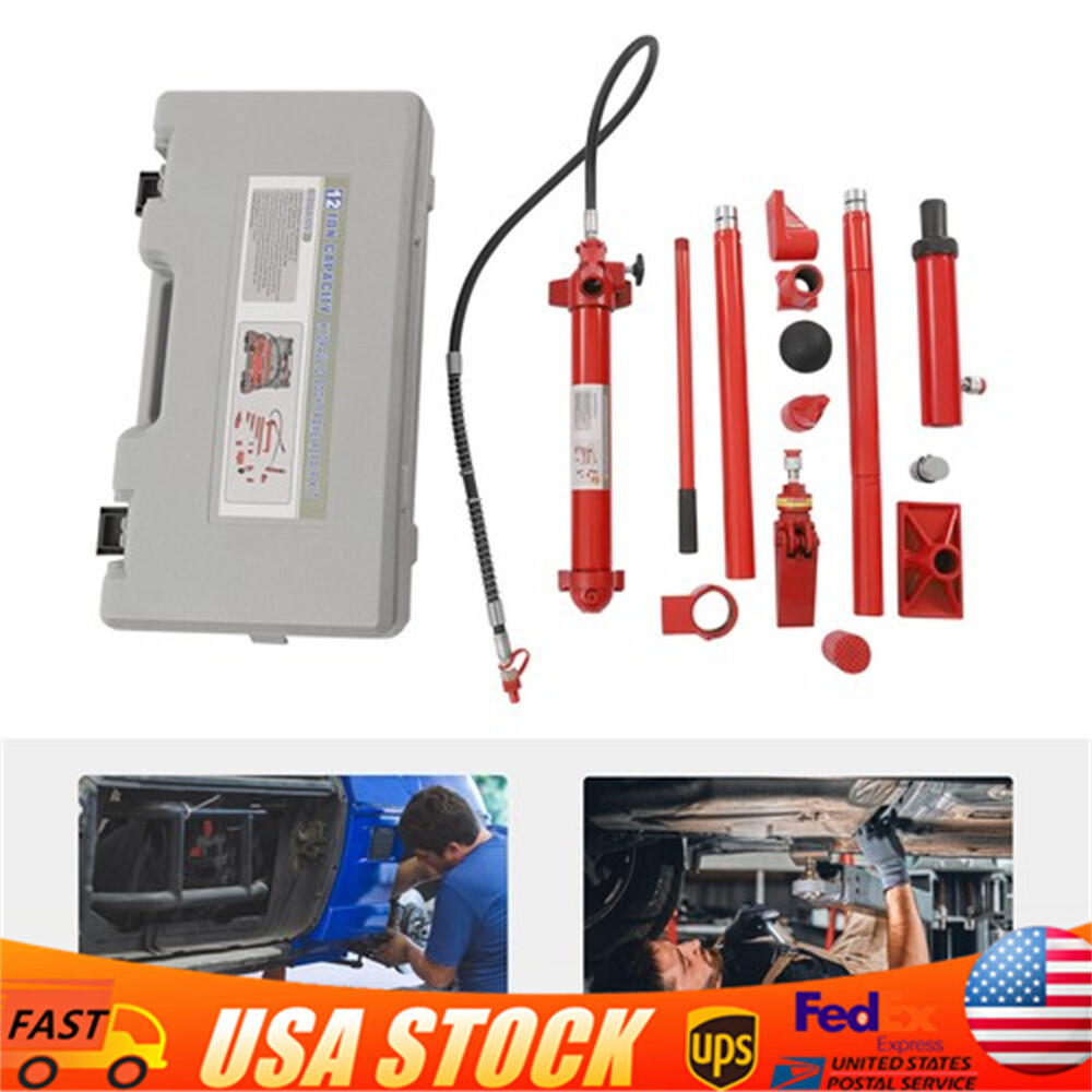 12 Ton Hydraulic Jack Air Pump Lift Ram Body Frame Porta Power Kit Heavy Duty