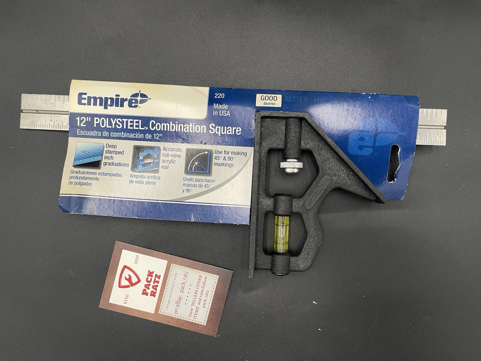 Empire Polysteel 12” Adjustable Combination Square Level 220 Made In USA